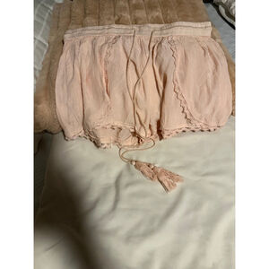 Preowned,pair of light pink lace-trim shorts with drawstring, pale pink, Medium